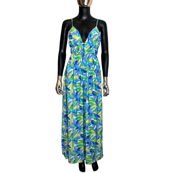 Timing Tropical Leaf Print Maxi Dress NWT Cutout Tie Back Size M - Picture 2 of 12